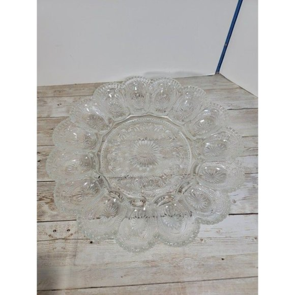 Beautiful Vintage LE Smith 15 Slot Deviled Egg Platter Serving‎ Tray Clear Heavy
